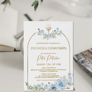 Invitación a la primera comunión de un niño, primera comunión, boy first communion spanish invite template, printable religious invite P200