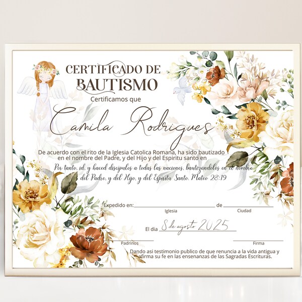 Certificado De Bautismo Template Etsy