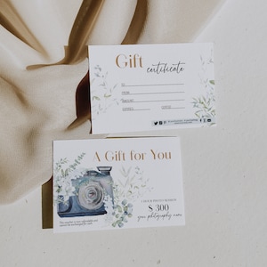 Photography gift certificate template, boho floral photographer gift coupons, editable photo session gift voucher, printable gift card,