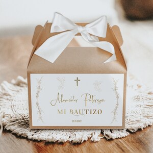 Gold elegant baptism gable box label template, christenin favor gifts label, gold gift box label first communion party favor box label B6