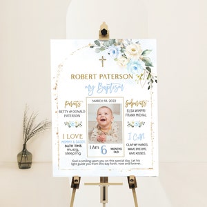 Blue baptism milestone template, boy baptism chalkboard sign, first communion chalkboard, Christening board milestone poster with photo B15