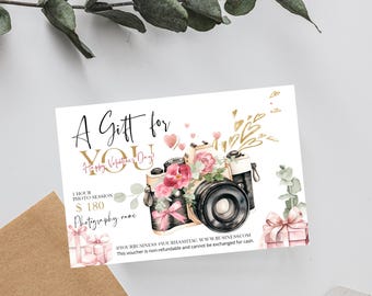 Photography Gift Certificate Template, Valentine Photo Session Gift Card, Valentine's Day Voucher, Editable Photographer Coupons, P351