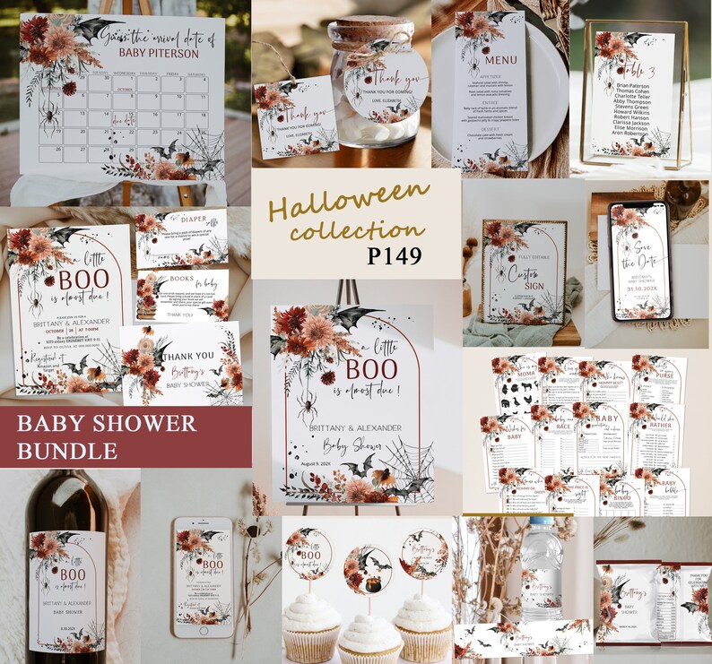 Halloween baby shower welcome sign template, gender neutral halloween welcome, little boo baby shower sign, spooky fall welcome sign P149 image 8