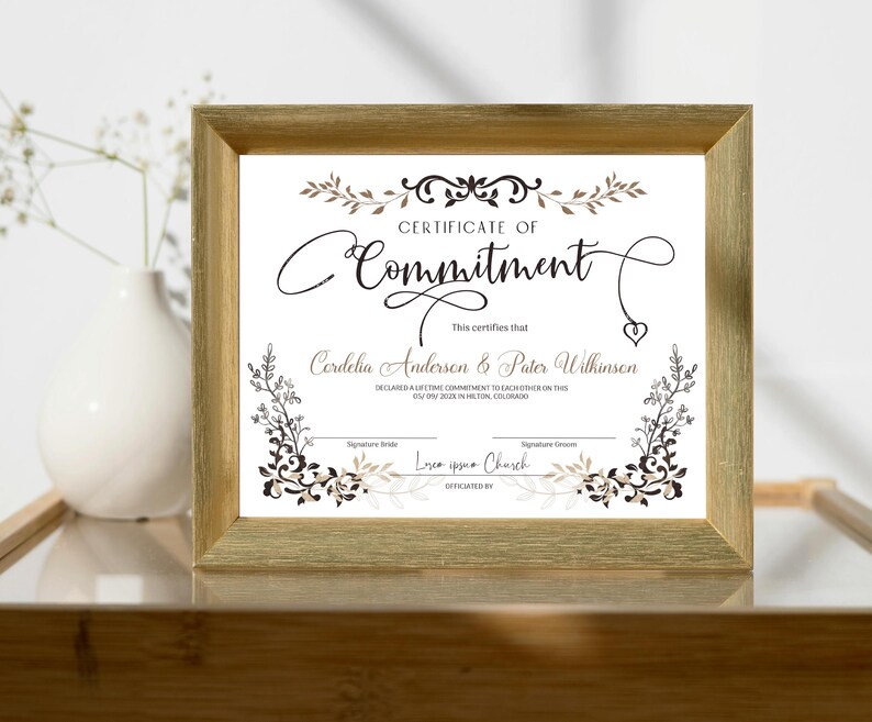 Commitment Certificate Template, Editable Printable Marriage Ceremony, Gifts Wedding Keepsake, Digital Download image 6