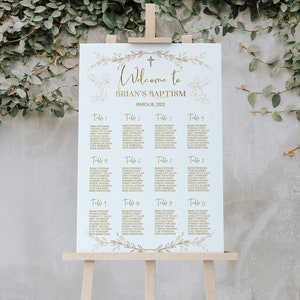 Elegant Gold Seating Chart Template, Baptism Welcome Sign Angel Baptism ...