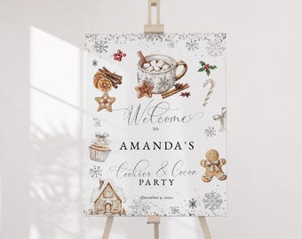 Cookies and Cocoa Welcome Sign Template, Christmas Birthday Welcome Poster, Hot Chocolate Party Banner, Printable Winter Holiday Board P268