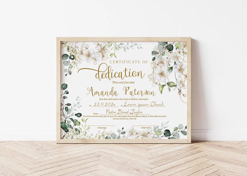 Certificate of Dedication, Greenery Dedication Certificate Template ...