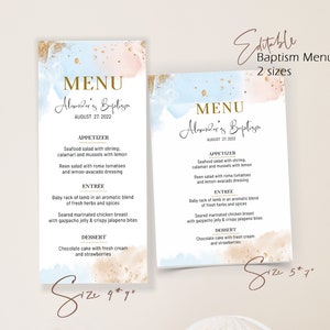 Twins boy girl menu card, pink blue menu card template, twins christening menu card, printable menu card, editable baptism menu, B2t