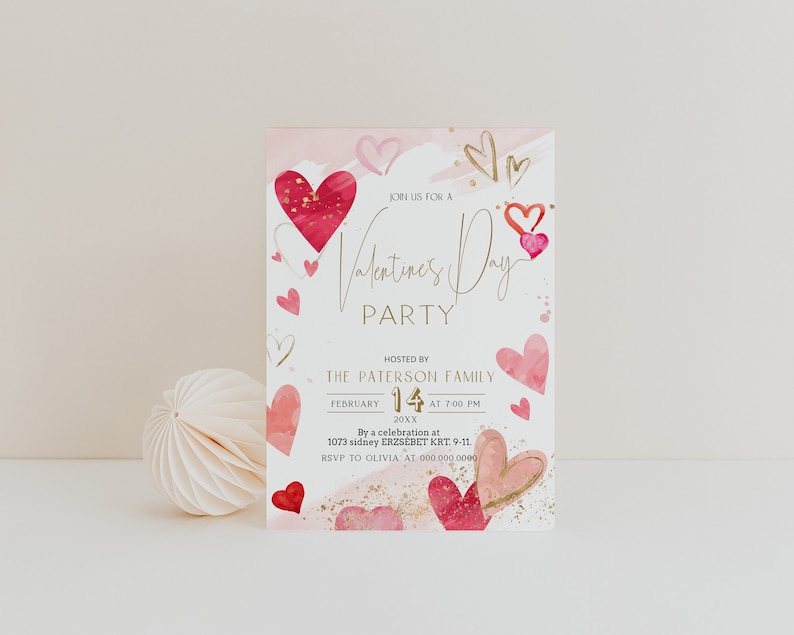 Editable valentine day party invitation, heart couples party invitation valentine day, friends valentine's party birthday invite template P5 image 1