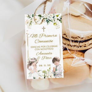 Twin boy and girl first holy communion thank you tag template, editable christening favor tag, communion favor tag, religious favor tag P222