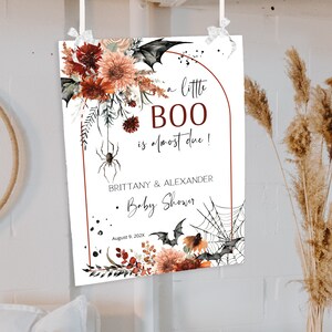 Halloween baby shower welcome sign template, gender neutral halloween welcome, little boo baby shower sign, spooky fall welcome sign P149 image 2