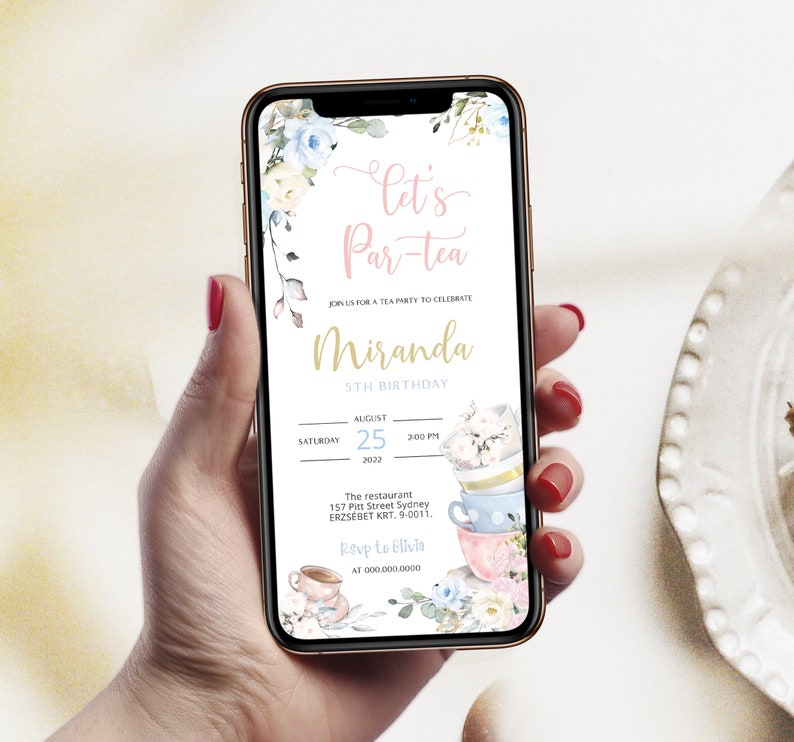 Editable Electronic Tea Party Invitation Tea Party for Etsy