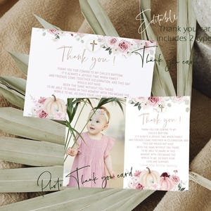 Pampas grass christening thank you card template, pink boho baptism thank you card, editable religious thank you card, baptism card, P240