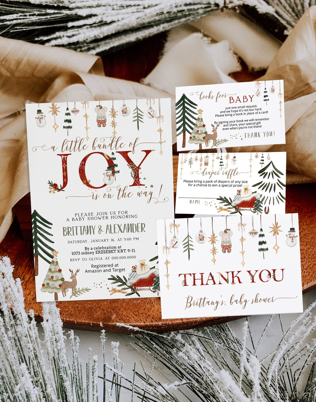 A Little Bundle of Joy is on the Way Baby Shower Invite, Christmas Baby ...