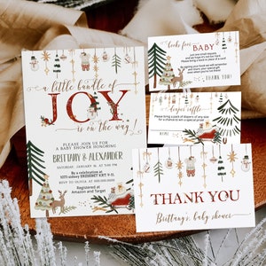 A little bundle of joy is on the way baby shower invite, christmas baby shower invitation set template, books for baby diaper raffle P173