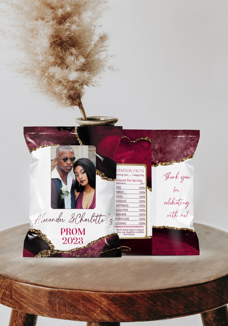 Burgundy Prom Party Favors Prom Chip Bag Template Graduation Etsy