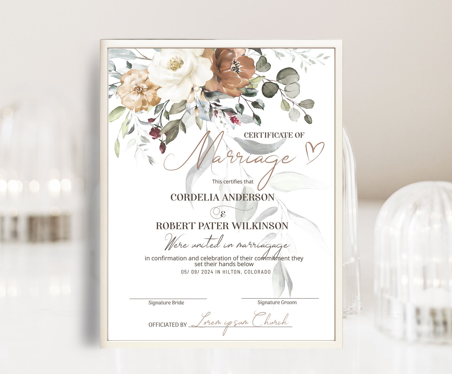 Boho Wedding Certificate Template Editable Marriage - Etsy