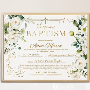 Greenery baptism certificate template, custom certificate of baptism, editable christening certificate, printable baptism certificate, P222