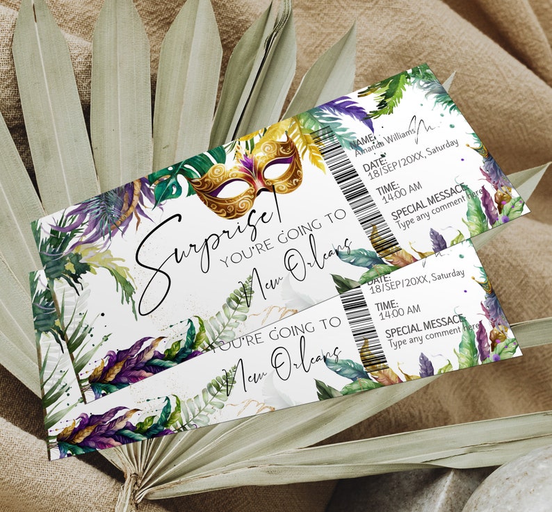 Editable Mardi Gras Tickets Boarding Pass to New Orleans Etsy