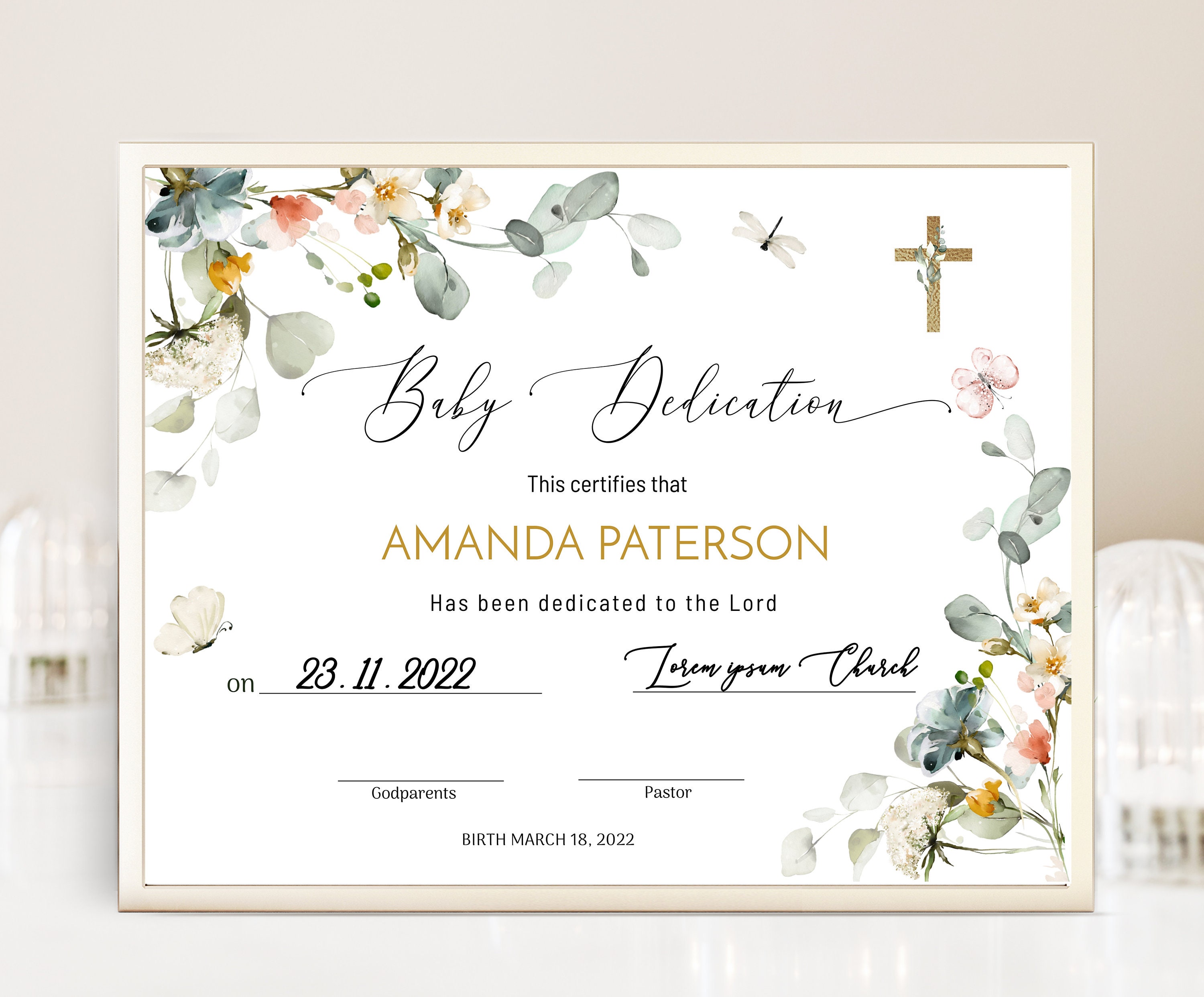 Editable Baby Dedication Certificate Template, Baby Christening ...