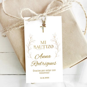 Mi Bautizo Thank You Tags Template, Spanish Favor Tag Gold Elegant ...