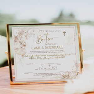 Certificado de bautismo, editable spanish christening certificate template, pampas grasses bautizo certificate, certificado bautizo, B19