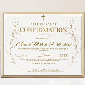 Gold confirmation certificate, editable confirmation certificate, elegant church certificate, printable church certificate template, P217