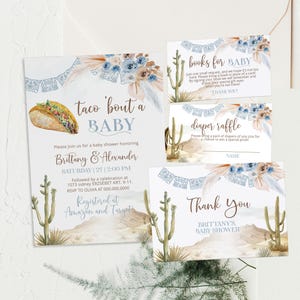 Taco &#39;bout a baby fiesta shower invitation set template, editable boy baby shower invite, mexican baby shower set, cactus shower, P295