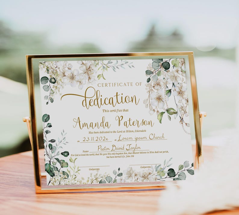 Certificate of Dedication, Greenery Dedication Certificate Template ...
