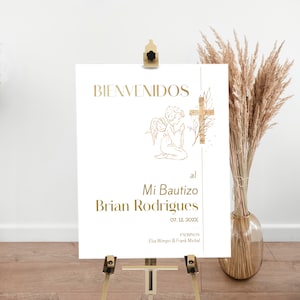 Baptism welcome sign in Spanish template, bienvenidos mi bautizo, angel bautizo sign, christening welcome sign, gold communion board, P227