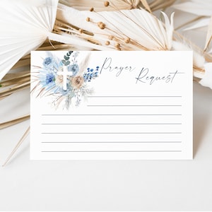 Blue boho prayer request cards printable, editable christian note cards, planner church prayer requests card template, affirmation card P65