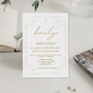 spanish baptism invitation, mi bautizo, gold cross bautizo invitation, Invitaciones de bautizo digitales, editable religious invite, P225