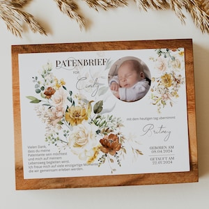 Patenbrief personalized gift for baptism with photo, sponsorship certificate template, sponsorship letter with photo, patentante baptism P59