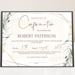 Editable confirmation certificate, editable church certificate, greenery confirmation certificate, religious certificate template, B012