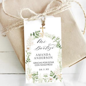 Wildflower mi bautizo thank you tags template, editable spanish favor tag, printable baptism favor tag, baptism favor thank you teg, P333