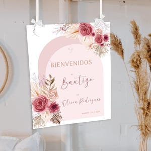 Bienvenido al bautizo, spanish welcome sign, pampas grasses bautizo welcome sign template, religious welcome sign, first communion, P285