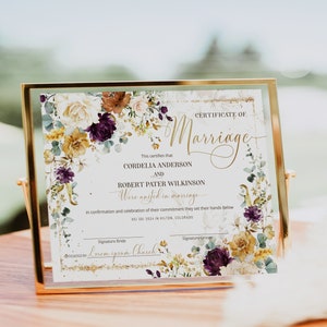 Gartenblumen Heiratsurkunde Vorlage, Hochzeitsurkunde, Heiratsurkunde, Hochzeitszertifikat, Boho Hochzeitsandenken P61