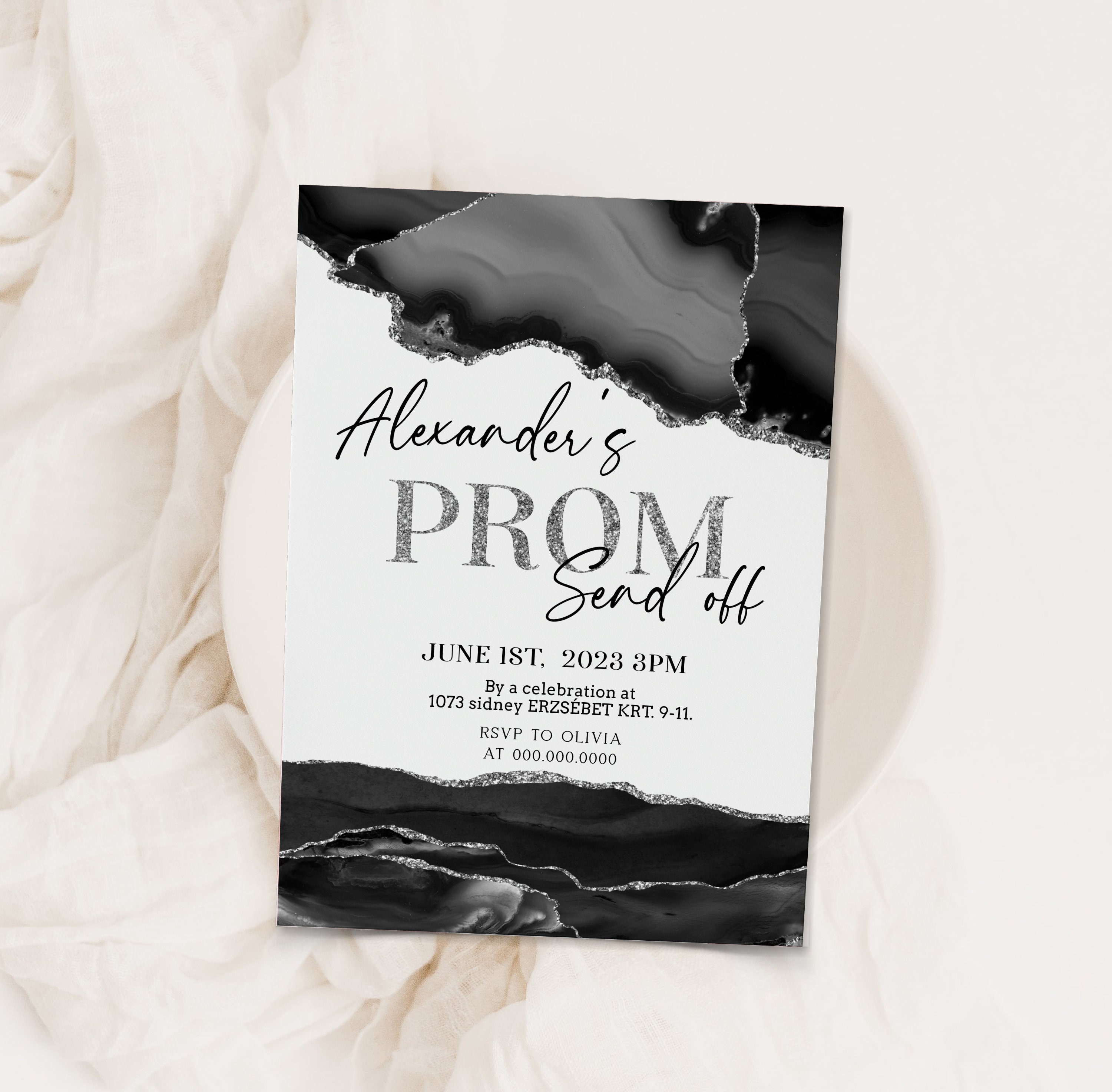 Custom Prom Invitations Prom Send off Party Invitation Template, Black Silver Prom Invitation ...