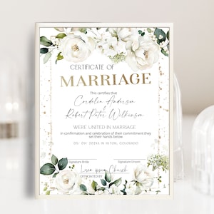 White flowers wedding certificate , wedding certificate template, editable marriage certificate keepsake, marriage ceremony certificate P14
