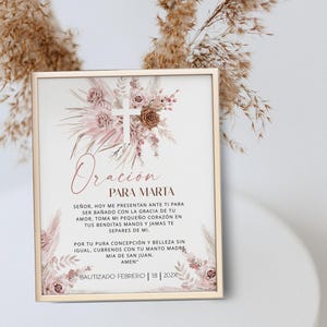 Prayer sign in Spanish, mi bautizo prayer sign, pink baptism prayer sign template, editable girl christening sign, baptism gift sign, P64