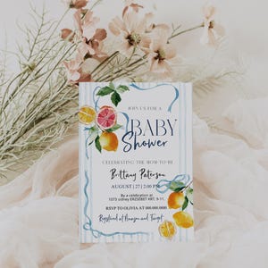 Lemon baby shower invitation, whimsical baby invite, ciao baby shower, editable baby shower invite template, italian theme, hand drawn P334