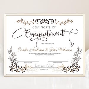 Commitment Certificate Template, Editable Printable Marriage Ceremony, Gifts Wedding Keepsake, Digital Download image 2