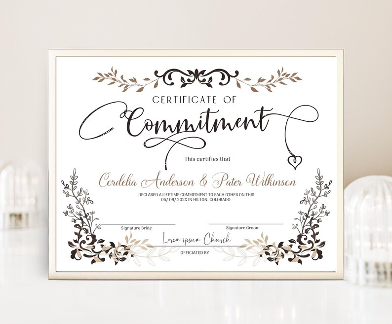 Commitment Certificate Template, Editable Printable Marriage Ceremony, Gifts Wedding Keepsake, Digital Download image 2