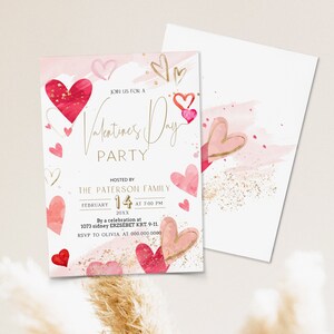 Editable valentine day party invitation, heart couples party invitation valentine day, friends valentine's party birthday invite template P5 image 3