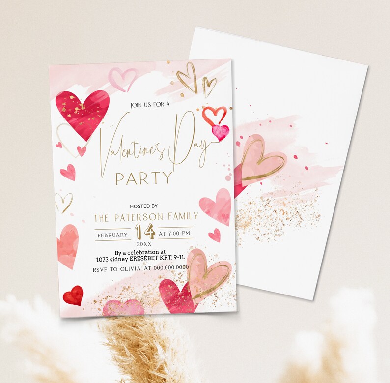 Editable valentine day party invitation, heart couples party invitation valentine day, friends valentine's party birthday invite template P5 image 3