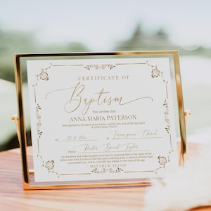 Baptism certificate template, editable religious certificate, custom certificate of baptism, printable gold christening certificate, P278