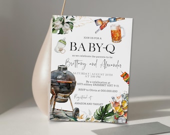 Baby-Q invitation template, editable backyard baby shower invite, printable baby-q baby shower invite, gender neutral, BBQ party invite P249