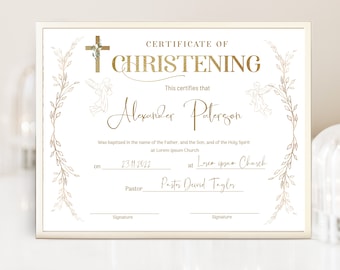 Angel christening certificate, baptism holy spirit certificate, gold baptism certificate template, baptism church form child dedication B6