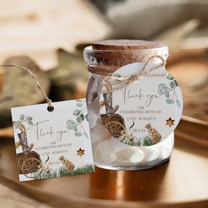 Boho cowboy favor tags template, cowboy birthday party favor label, editable boho birthday thank you tags, round thank you stickers, P110