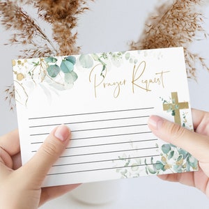 Eucalyptus prayer request cards printable, affirmation card, blank christian prayer card template, planner church prayer requests green B021